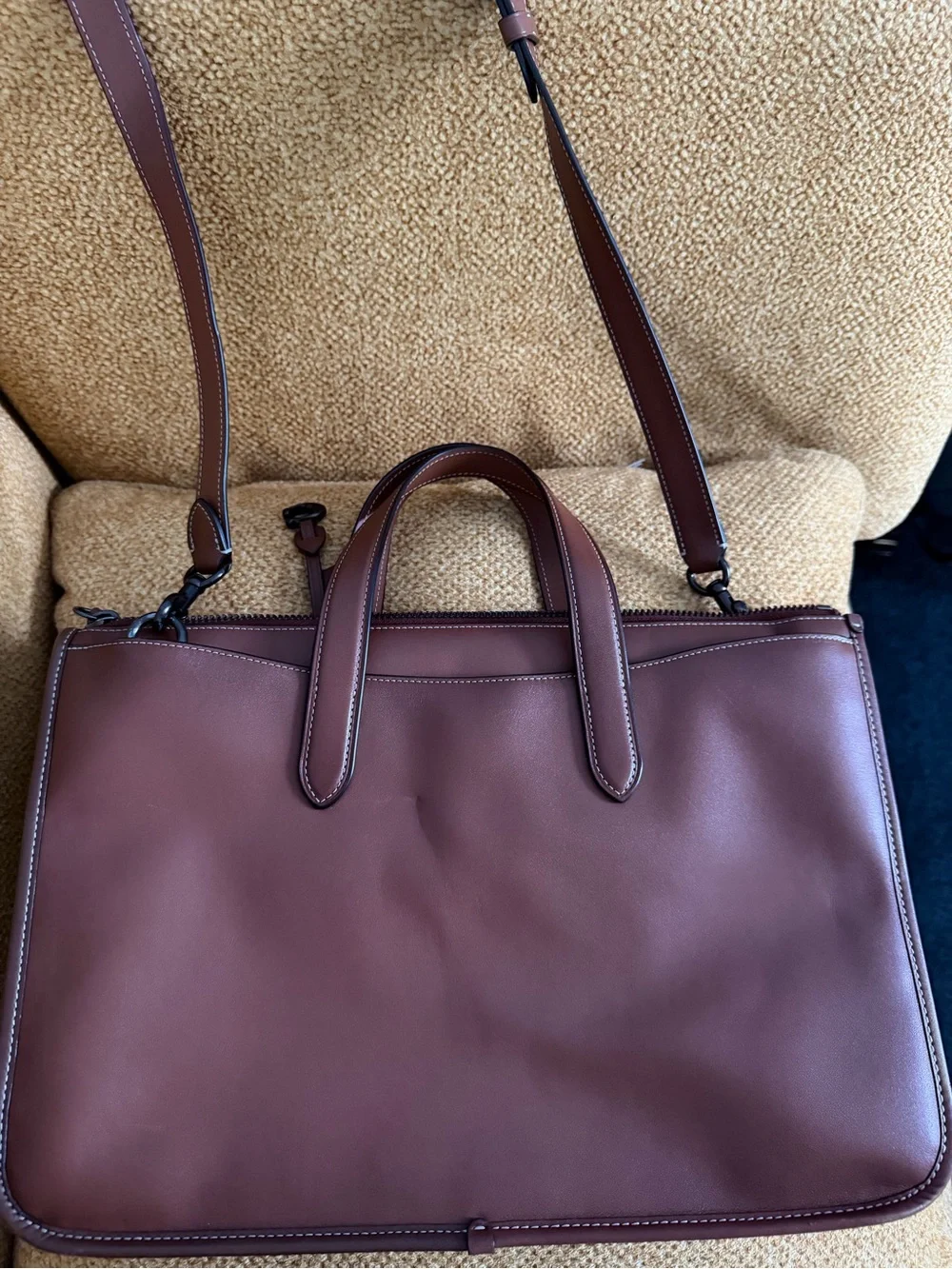 Coach Men's Deep Brown Leather Briefcase with Detachable Strap